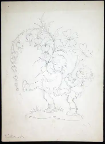 Glückwunsch - Junge Kinder Blumen Wiese Jungen Tilly von Baumgarten Original Zeichnung