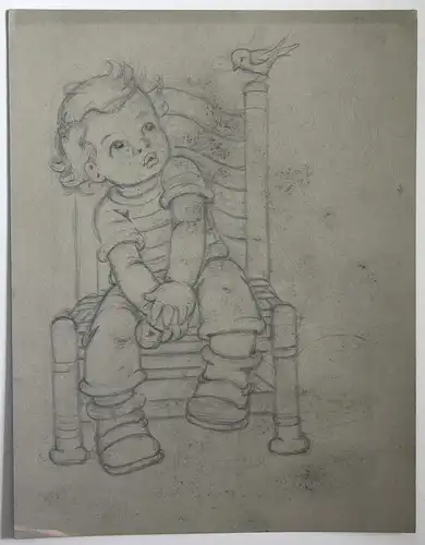 Junge Vogel Stuhl Kind Tilly von Baumgarten Original Zeichnung