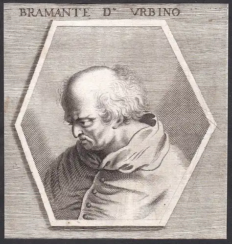 Bramante d' Urbino - Donato Bramante Maler painter Portrait Italien Italia Kupferstich copper engraving antiqu