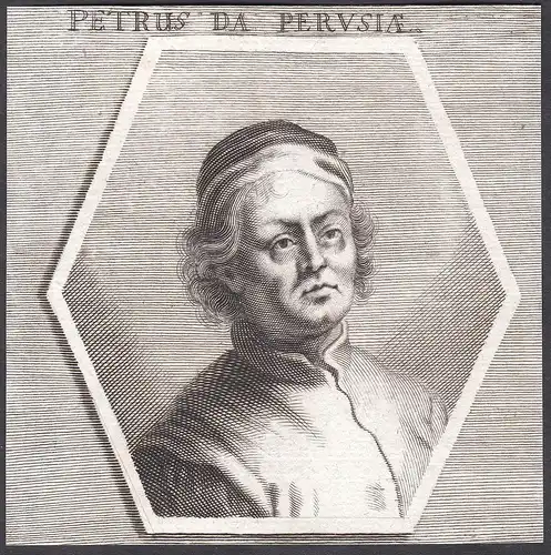 Petrus da Perusia - Pietro Perugino Maler painter Portrait Italien Italia Kupferstich copper engraving antique
