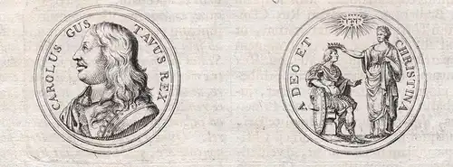Carolus Gustavus Rex / A Deo et Christina - Karl X. Gustav Münze Münzen coins coin Kupferstich copper engravin