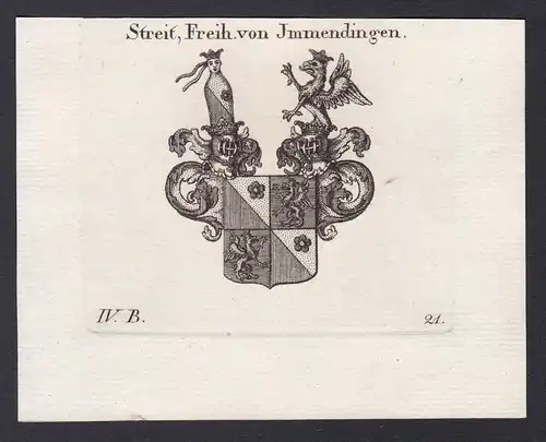 Streit, Freih. von Immendingen - Immendingen Streit Wappen Adel coat of arms heraldry Heraldik Kupferstich ant