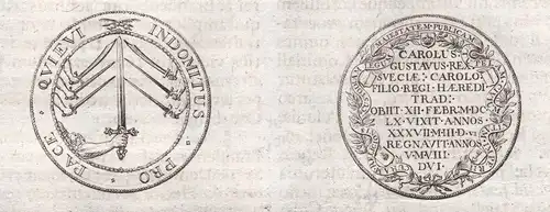 Indomitus pro pace Quieui .. - Münze Münzen coins coin Kupferstich copper engraving antique print