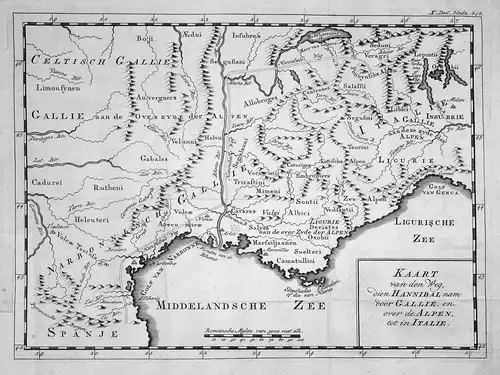 Kaart van den Weg, dien Hannibal nam door Gallie, en over de Alpen, tot in Italie - Hannibal Alpine crossing A