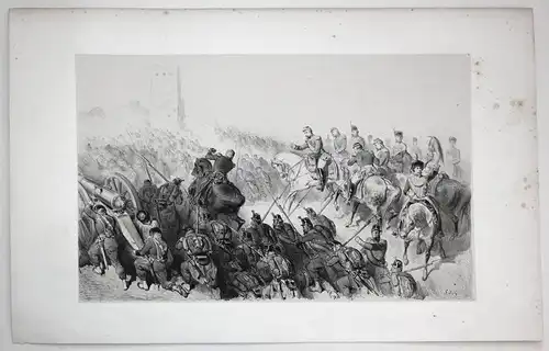 Gustave Doré Schlacht battle soldiers Soldaten Kanone cannon Lithographie lithograph antique print