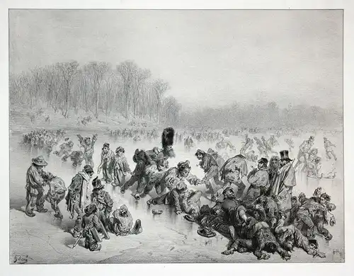 Gustave Doré Schlacht battle Winter Soldaten soldiers Lithographie lithograph antique print