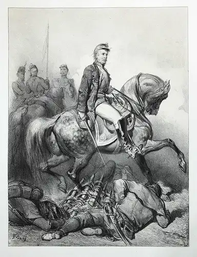 Gustave Doré Soldat soldier Pferd horse Schlacht battle Lithographie lithograph antique print