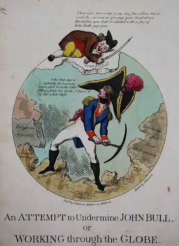 An attempt to undermine John Bull, or working through the globe. - John Bull world globe Globus Napoleon Bonap