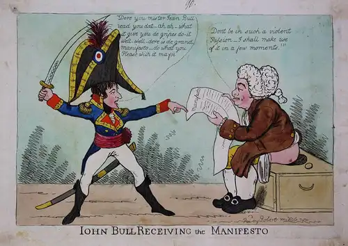 John Bull receiving the Manifesto - John Bull Napoleon Bonaparte Manifesto toilet caricature Karikatur cartoon