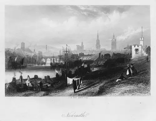 Newcastle - Newcastle Tyne England Großbritannien Great Britain Ansicht view Stahlstich steel engraving antiqu