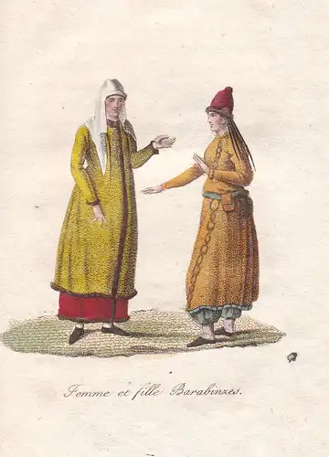 Femme et fille Barabinzes - Barabinzes Russland Russia Tracht costume Kupferstich copper engraving antique pri