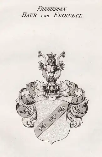 Freiherren Baur von Eiseneck - Baur von Eysseneck Wappen Adel coat of arms heraldry Heraldik Kupferstich antiq