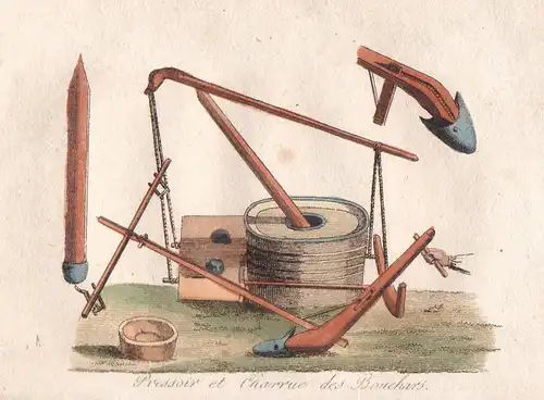 Pressoir et Charrue des Bouchars - Pflug plow Werkzeug tool Bauern farmers Kupferstich copper engraving antiqu