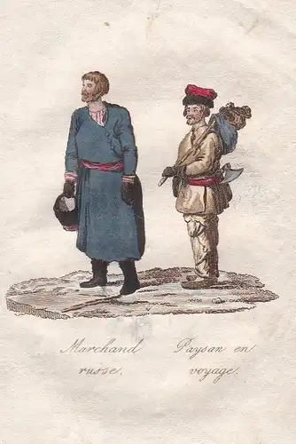 Marchand russe. / Paysan en voyage. - Kaufmann businessman Bauer farmer Tracht costume Kupferstich copper engr