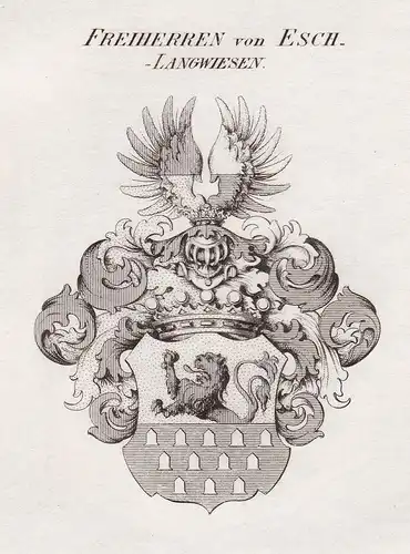 Freiherren von Esch-Langwiesen - Esch zu Langwiesen Wappen Adel coat of arms heraldry Heraldik Kupferstich ant