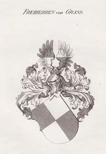 Freiherren von Grass - Grass Graß Wappen Adel coat of arms heraldry Heraldik Kupferstich antique print