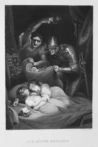 Die Söhne Eduard's - Söhne Eduard sons Bett bed Schlaf sleep Ritter knight Frau woman Stahlstich steel engravi