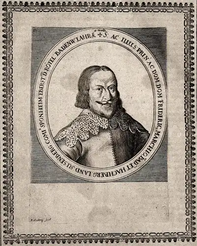 Frideric Marchio Bad et Hachberg - Friedrich V. Baden-Durlach (1594-1659) Graf earl gravure Portrait Kupfersti