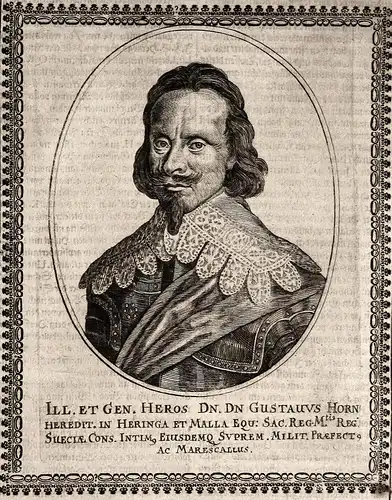 Gustavus Horn - Gustaf Karlsson Horn Björneborg (1592-1657) Graf earl gravure Portrait Kupferstich copper engr