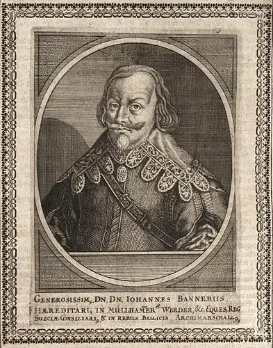 Iohannes Bannerus - Johan Banér (1596-1641) Schweden Sweden Marschall marshal gravure Portrait Kupferstich cop