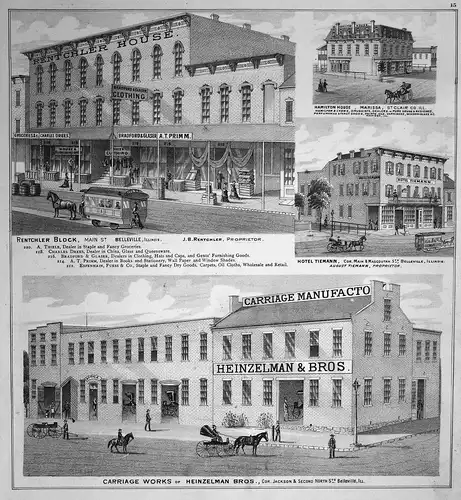 Hamilton House / Rentchler Block / Hotel Tiemann / Carriage Works of Heinzelman Bros - Illinois Belleville Mas