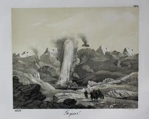 Geyser - Geyser Geysir hot spring Ansicht view Lithographie litograph antique print