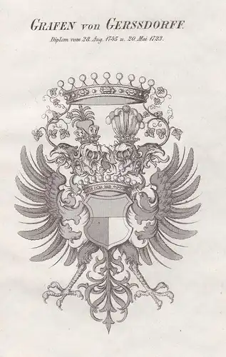 Grafen von Gerssdorff. Diplom vom 28 Aug. 1745 u. 20 Mai 1723 - Gersdorff Gersdorf Oberlausitz Wappen Adel coa