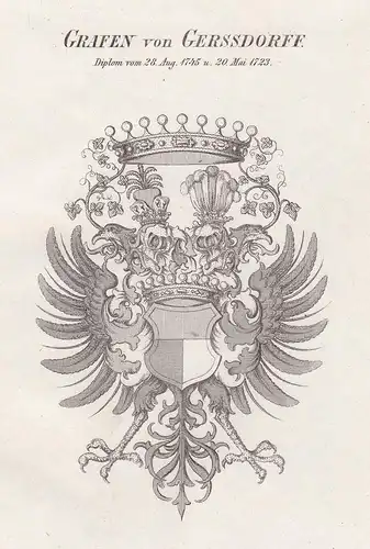 Grafen von Gerssdorff. Diplom vom 28 Aug. 1745 u. 20 Mai 1723 - Gersdorf Gersdorff Oberlausitz Wappen Adel coa
