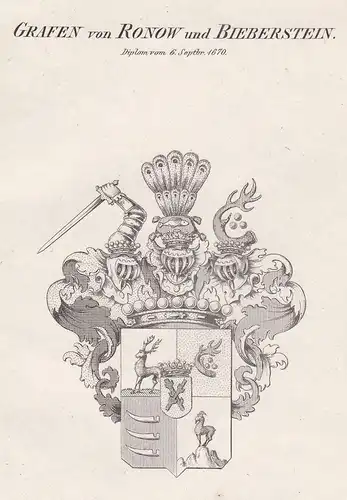 Grafen von Ronow und Bieberstein. Diplom vom 6 Septbr. 1670 - Ronow Biberstein Bieberstein Wappen Adel coat of