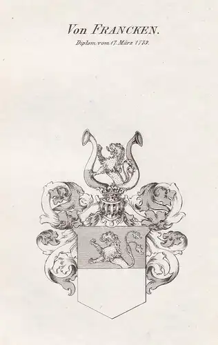 Von Francken. Diplom vom 17 März 1773 - Francken Wappen Adel coat of arms heraldry Heraldik Kupferstich antiqu