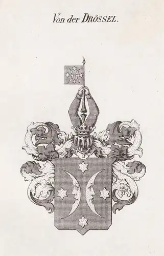 Von der Drössel - Drössel Droessel Wappen Adel coat of arms heraldry Heraldik Kupferstich antique print