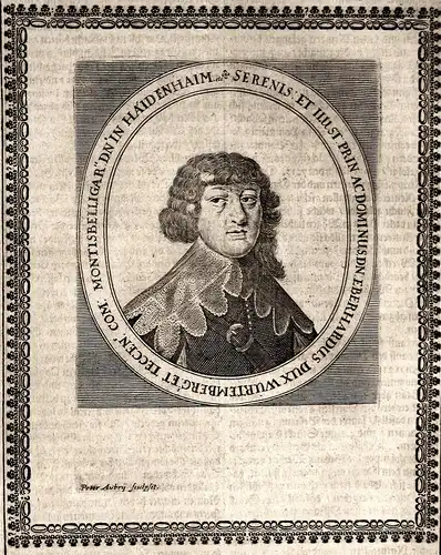 Eberhardus dux Wurtemberg - Eberhard III. Württemberg (1614-1674) Herzog duke gravure Portrait Kupferstich cop