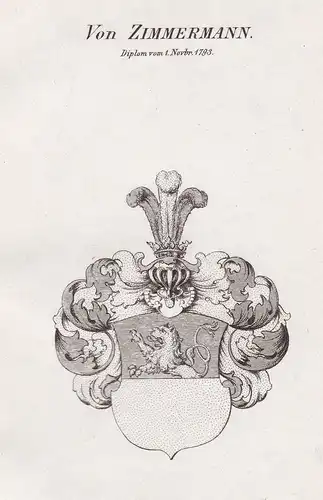 Von Zimmermann. Diplom vom 1 Novbr. 1793 - Zimmermann Wappen Adel coat of arms heraldry Heraldik Kupferstich a
