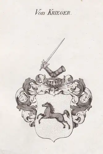 Von Krieger - Krieger Wappen Adel coat of arms heraldry Heraldik Kupferstich antique print