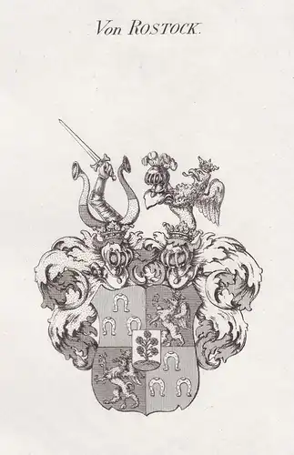 Von Rostock - Rostock Wappen Adel coat of arms heraldry Heraldik Kupferstich antique print