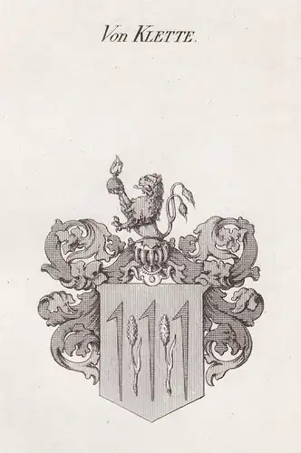 Von Klette - Klette Wappen Adel coat of arms heraldry Heraldik Kupferstich antique print