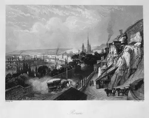 Rouen - Rouen Normandie Normandy Frankreich France Ansicht view Stahlstich steel engraving antique print