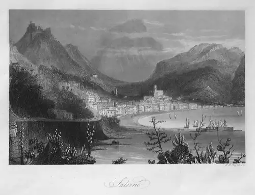 Salerno - Salerno Hafen port harbor Italy Italia Italien Ansicht view Stahlstich steel engraving antique print