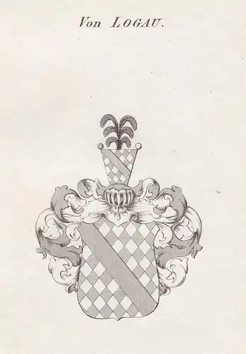 Von Logau - Logau Logaw Schlesien Wappen Adel coat of arms heraldry Heraldik Kupferstich antique print