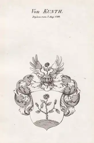 Von Kunth. Diplom vom 7 Aug. 1790 - Kunth Kunt Wappen Adel coat of arms heraldry Heraldik Kupferstich antique