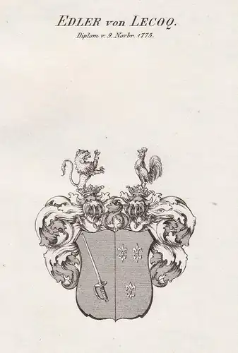 Edler von Lecoq. Diplom v. 9 Novbr. 1775 - Le Coq Frankreich France Wappen Adel coat of arms heraldry Heraldik