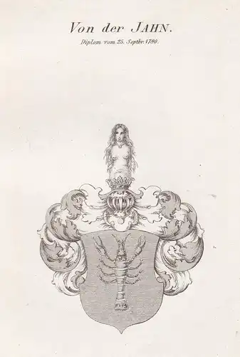 Von der Jahn. Diplom vom 25 Septbr. 1790 - Jahn Wappen Adel coat of arms heraldry Heraldik Kupferstich antique