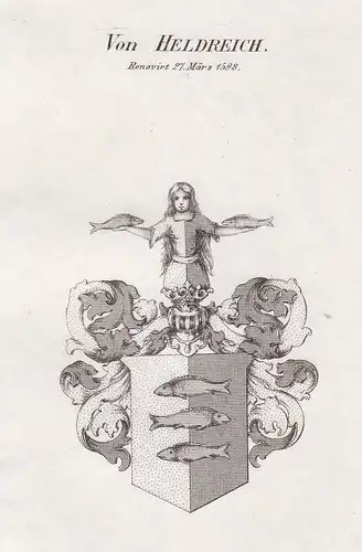 Von Heldreich. Renovirt 27. März 1598 - Heldreich Wappen Adel coat of arms heraldry Heraldik Kupferstich antiq