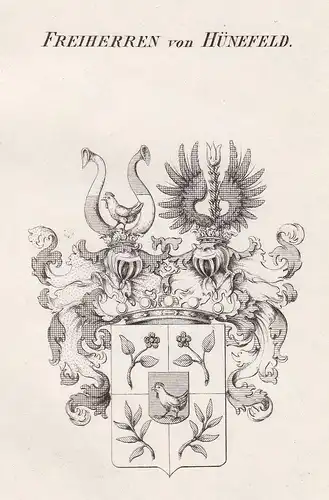 Freiherren von Hünefeld - Hünefeld Huenefeld Wappen Adel coat of arms heraldry Heraldik Kupferstich antique pr