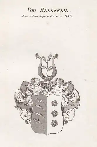 Von Hellfeld. Renovations Diplom 14. Novbr. 1764 - Hellfeld Wappen Adel coat of arms heraldry Heraldik Kupfers