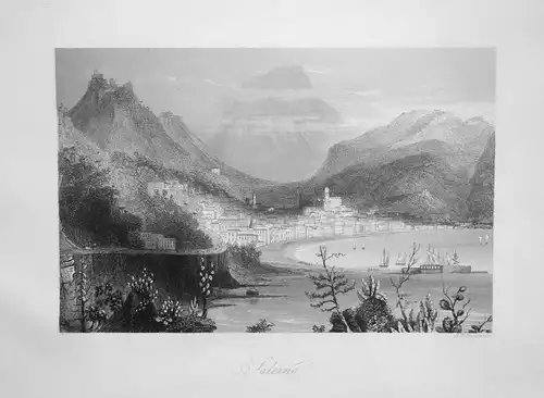 Salerno - Salerno Hafen port harbor Italy Italia Italien Ansicht view veduta Stahlstich steel engraving incisi