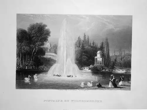 Fontaine zu Wilhelmshöhe - Bergpark Wilhelmshöhe Große Fontäne fountain  Kassel Hessen Ansicht view Stahlstich