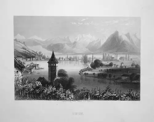 Thun - Thun Thoune Kanton Bern Schweiz Suisse Switzerland Svizzera Ansicht view vue Stahlstich steel engraving