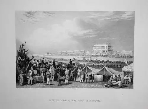 Wettrennen zu Epsom - Epsom London England Wettrennen Rennnen race Ansicht view Stahlstich steel engraving ant