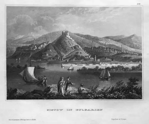 Sistow in Bulgarien - Swischtow Bulgarien Bulgaria hafen harbour Ansicht view Stahlstich steel engraving antiq